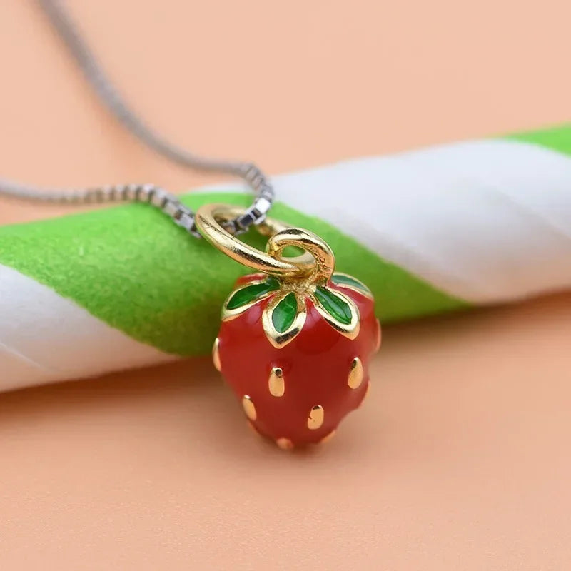 TrustDavis Real 925 Sterling Silver Personality Fashion Sweet Strawberry Charm Pendant Handmade DIY Accessories Jewelry HY013