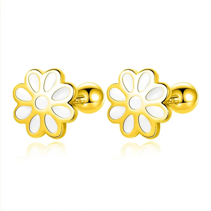 TrustDavis Real 925 Sterling Silver Casual Glaze Flower Screw Stud Earrings For Women Wedding Valentine's Day Jewelry DS4591