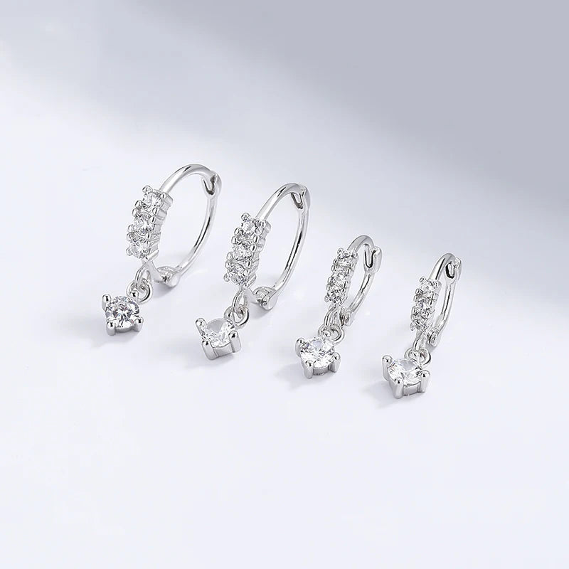 TrustDavis Real 925 Sterling Silver Simple square zircon Hoop Earrings For Daughter Girls Birthday Gift Fine Jewelry DS4128