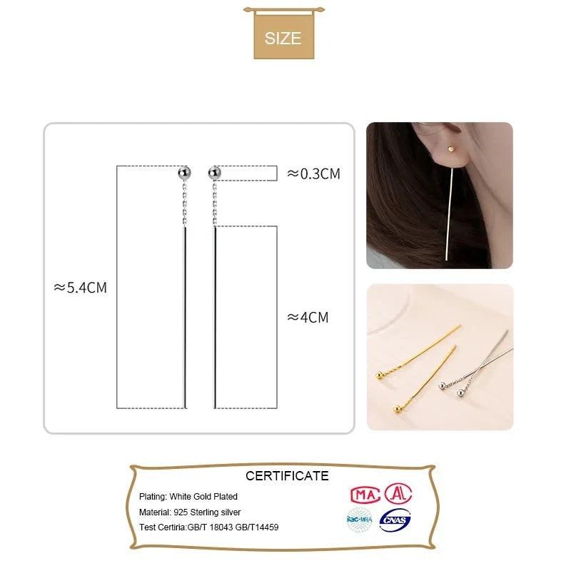 Trusta minimalist 925 Sterling Silver Stud Earring Little Bead Linked 4cm Stick For Women Creative Fashion Silver Jewelry DA866