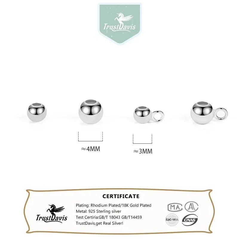 TrustDavis Real 925 Sterling Silve 3mm4mm isolation bead adjustment ball DIY Accessories Jewelry HY953