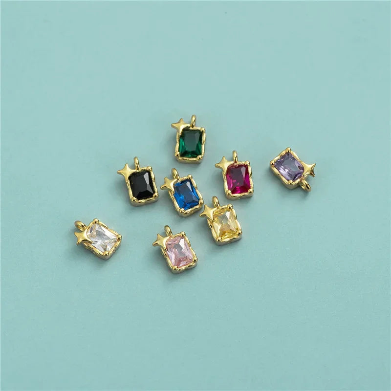 TrustDavis Real 925 Sterling Silver Star Square Zircon Charm Pendant for Women Kids Handmade DIY Accessories Jewelry DZ1016