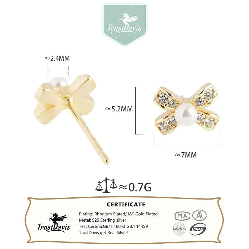 Trusta 100% 925 Sterling Silver Jewelry Fashion Casual Stud Earrings Bow Knot Anniversary for Girls Kids Lady DS4021