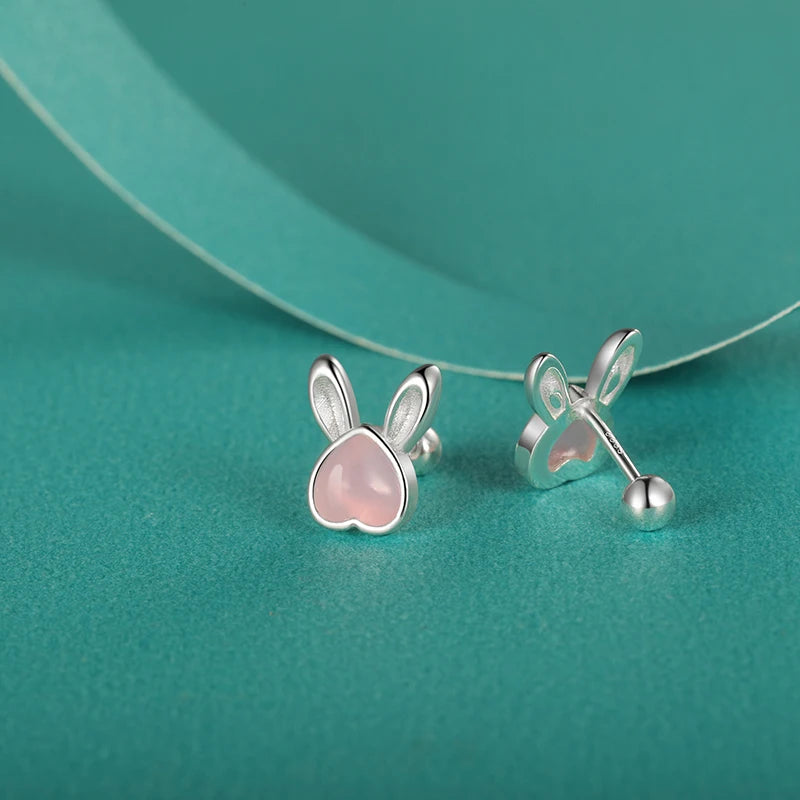 Animal Rabbit Moonstone Screw Stud Earrings DF2044