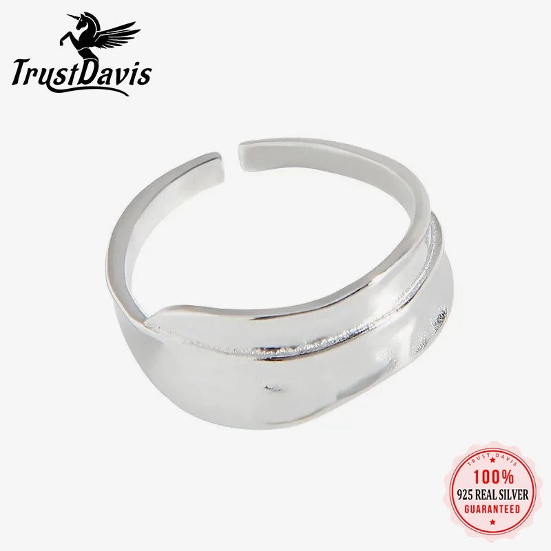 TrustDavis Real 925 Sterling Silver Geometric Leaves Adjustable Ring for Women Party Fine Jewelry DD1225