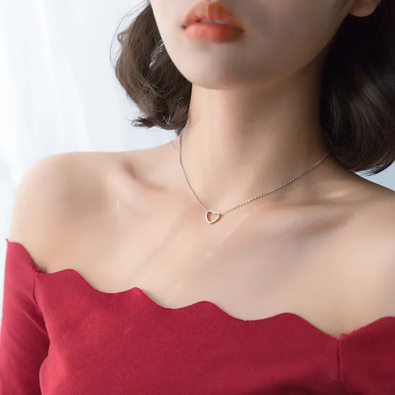 TrustDavis Real 925 Sterling Silver Clavicle Necklaces For Women Wedding Party Romantic Heart Love 925 Necklace Jewelry DS464