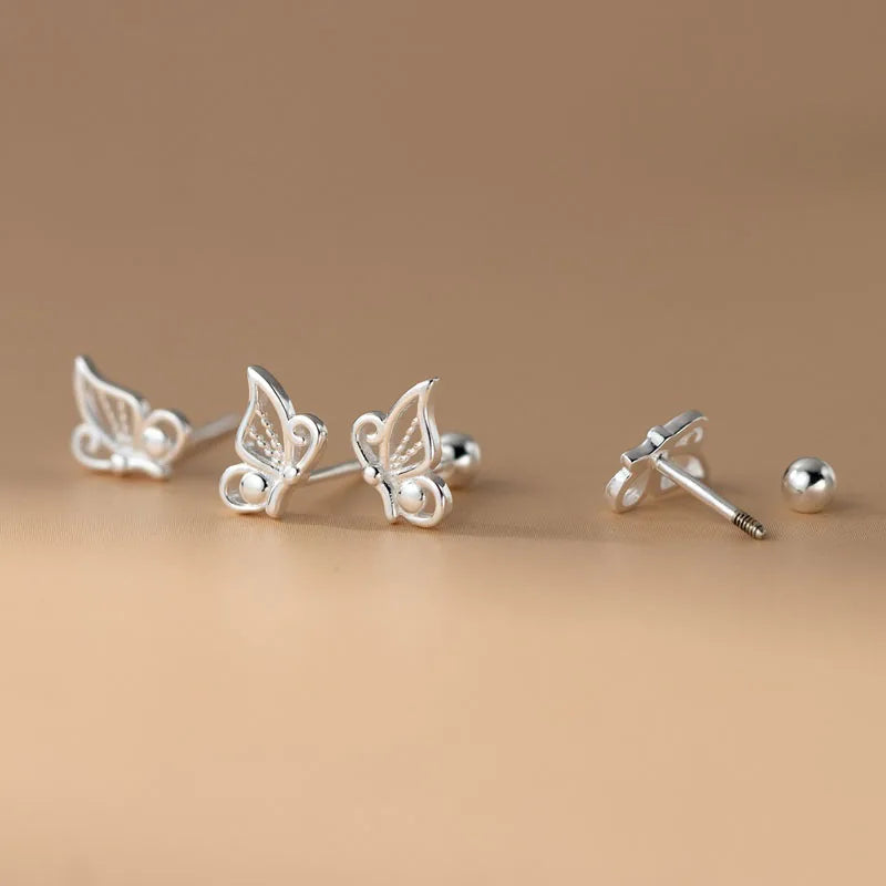 Butterfly Wing Silver Stud Earrings DS4892
