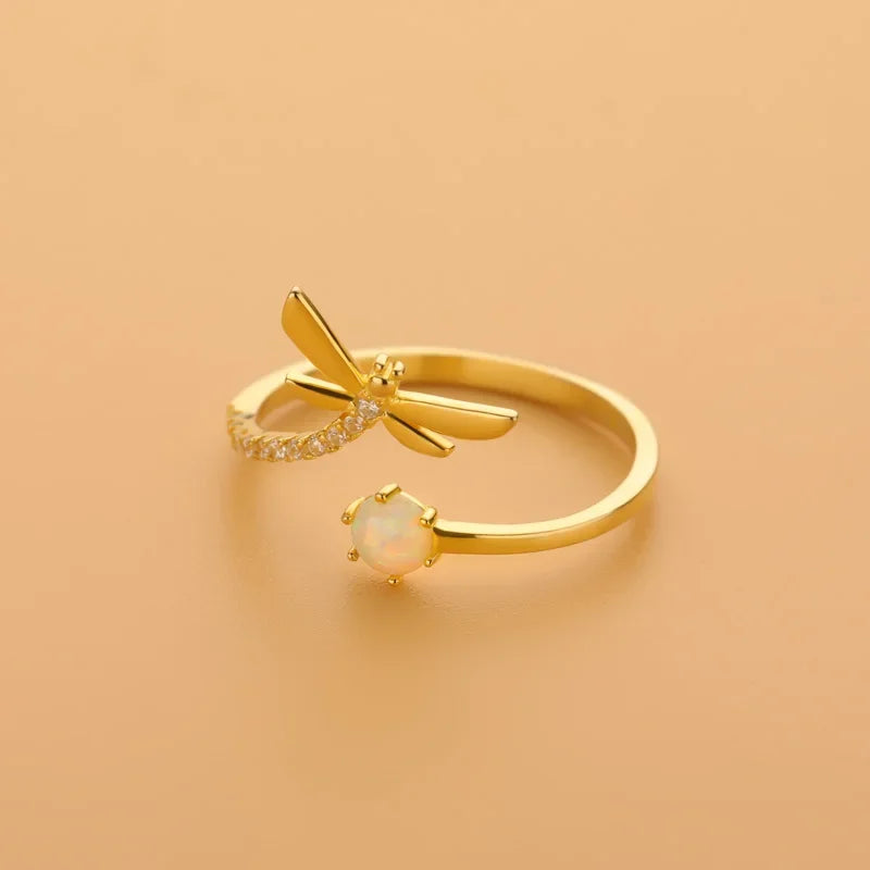 Trustdavis Real 925 Sterling Silver Fashion Insect Dragonfly CZ Opening Rings For Women Wedding Party Fine Jewelry Gift DF071