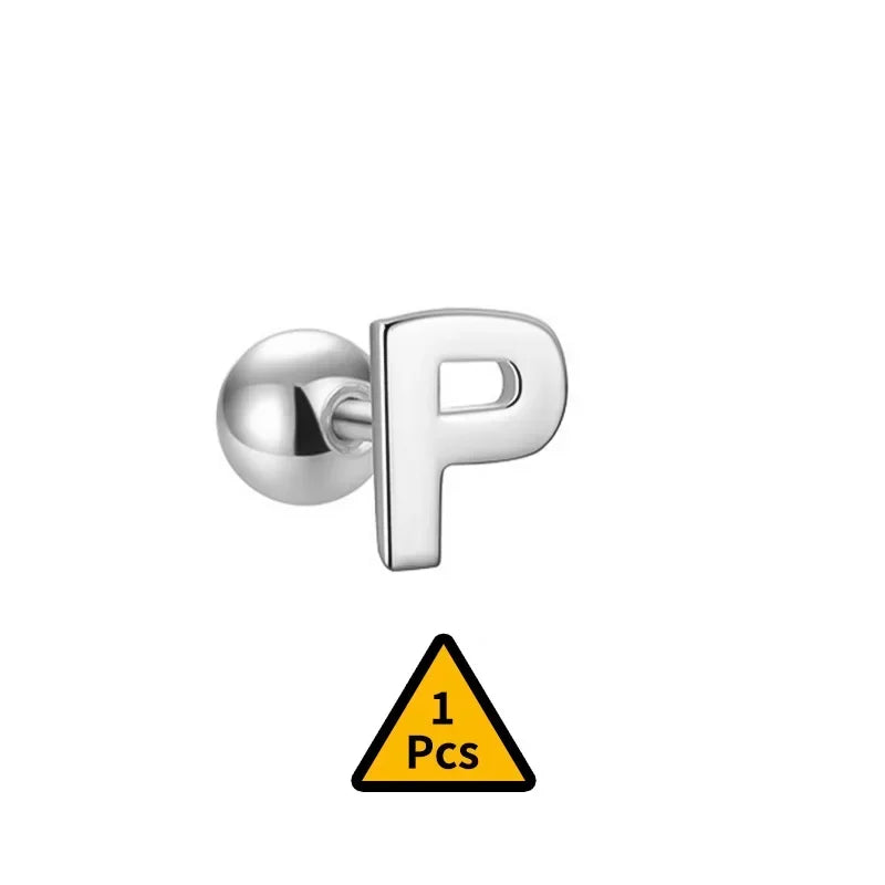 TrustDavis Real 925 Sterling Silver Stud Earrings 26 Letter CZ Screw Beads For Women Children Baby Minimalist Jewelry DA2559