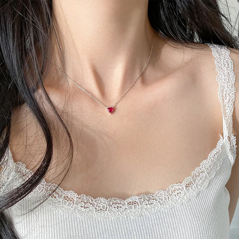 TrustDavis Real 925 Sterling Silver Fashion Heart Cubic Zirconia Necklace for Women Wedding Valentine's Day Fine Jewelry DS4171