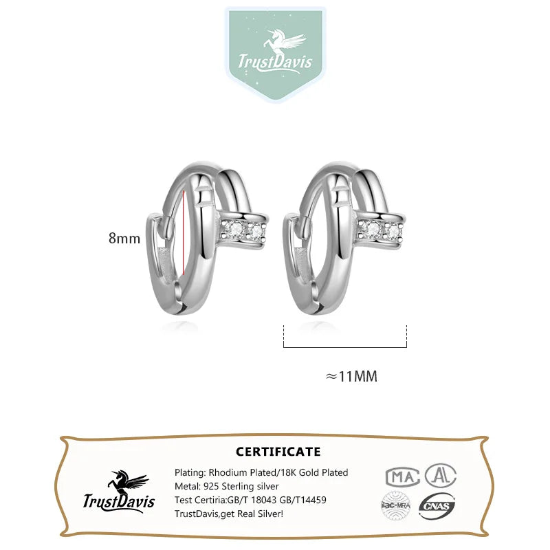 Trustdavis Womens Fashion 100% 925 Sterling Silver Geometric Hoop Earrings Set with Diamonds Anniversary Party DS4098