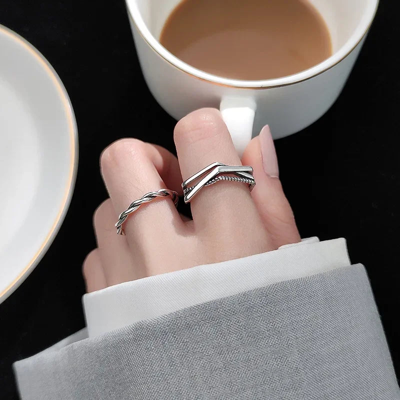 Thai Silver Cross Twist Opening Ring DA733