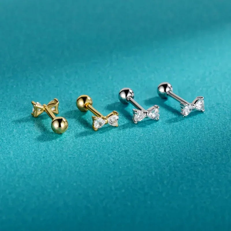 TrustDavis Real 925 Sterling Silver Earring Fashion Bowknot Shiny CZ Screw Stud Earrings For Daughter Girls Fine Jewelry DA3166