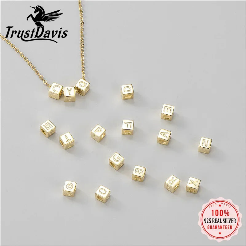 TrustDavis Real 925 Sterling Silver Sweet Square 26 Letter Pendant DIY Accessories For Women Wedding Fine S25 Jewelry DA2070