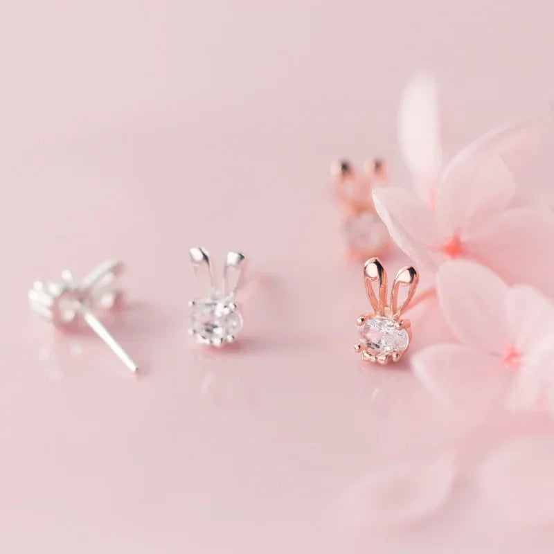 Trustdavis 100% 925 Solid Real Sterling Silver Jewelry Cute Little Rabbit CZ Stud Earring Gift For Girls Kids Lady Jewelry DA284