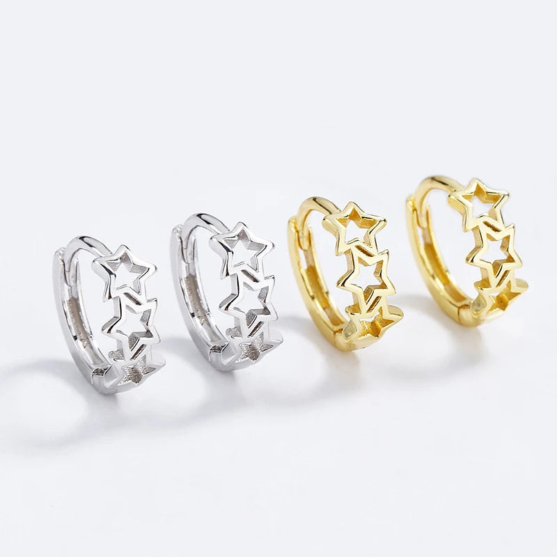 TrustDavis Real 925 Sterling Silver Sweet 18K Gold Hollow Star Charm Hoop Earrings For Women Office Lady Fine 925 Jewelry DG0118