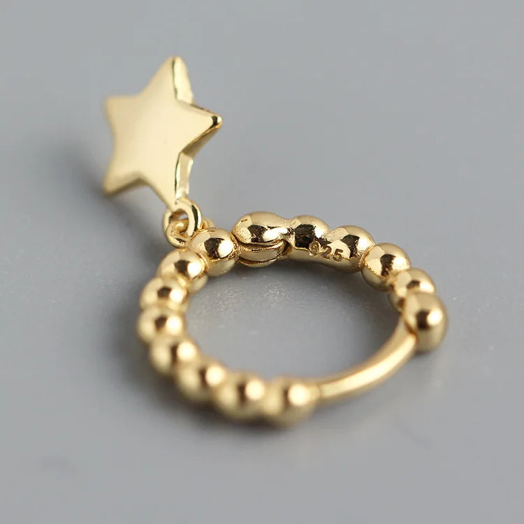 Glossy Round Bead Sweet Star Pendant Hoop Earrings DA2668