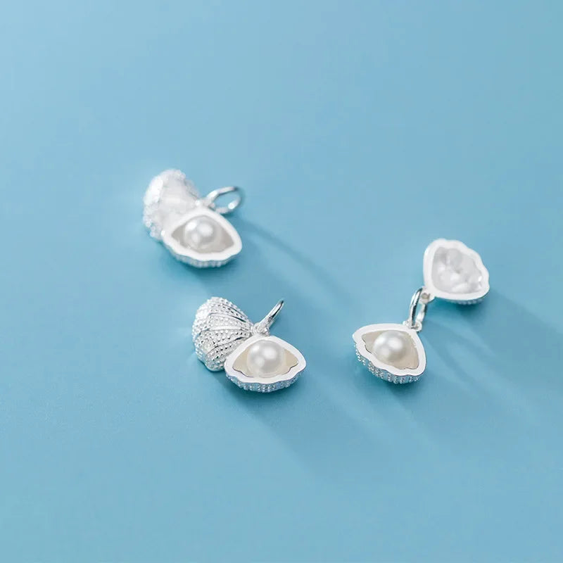 TrustDavis Fashion Real 925 Sterling Silver Shell Synthesis Pearl Charms Pendant DIY Accessories Fine Jewelry Wholesale HY241