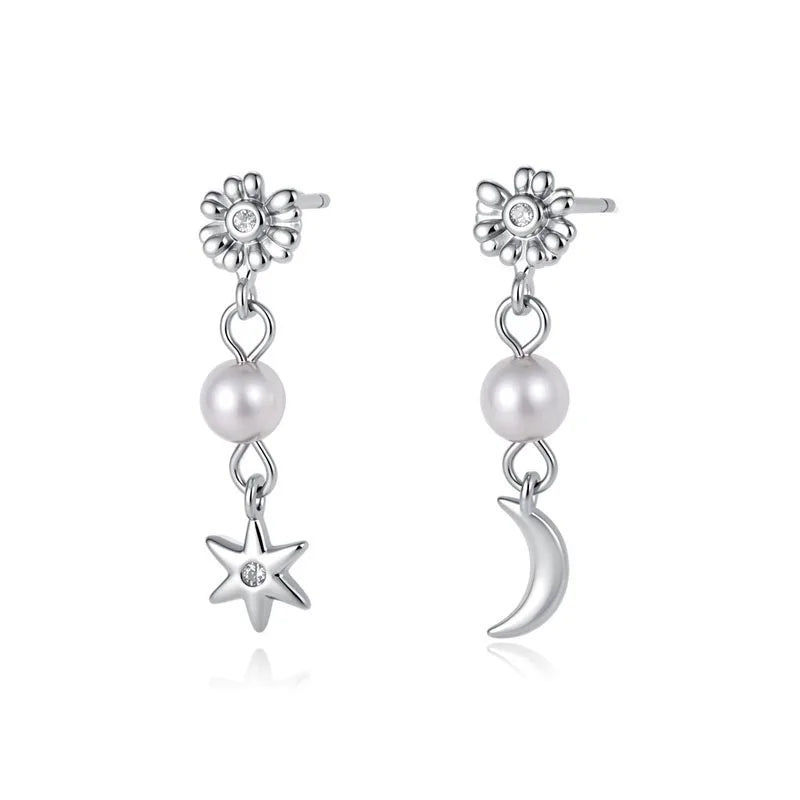 Star Moon Pearl Stud Earring Necklace Set DS4918