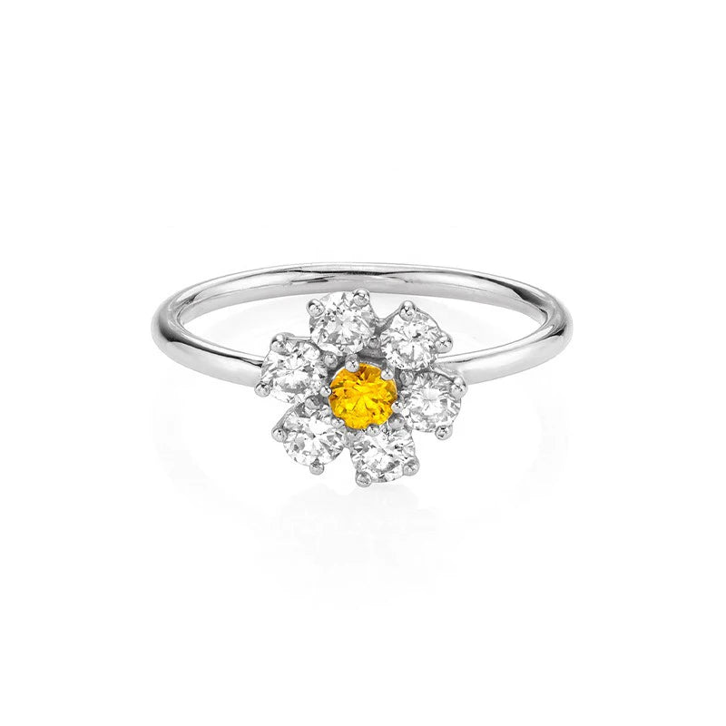 TrustDavis Real 925 Sterling Silver Women's Fashion Two-tone Flower Colored Zircon Ring for Women Girls Fine Jewelry Gift DS4708