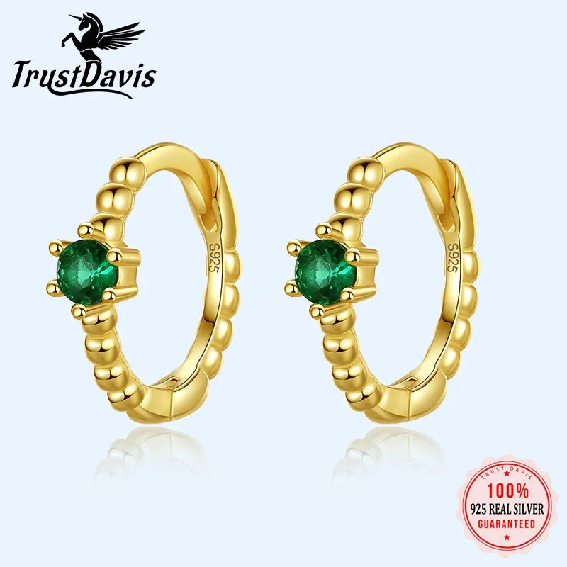 Trustdavis Real 925 Sterling Silver Fashion Colorful Zircon Charming Small Earrings For Women Rock Unisex Party Jewelry DA2645