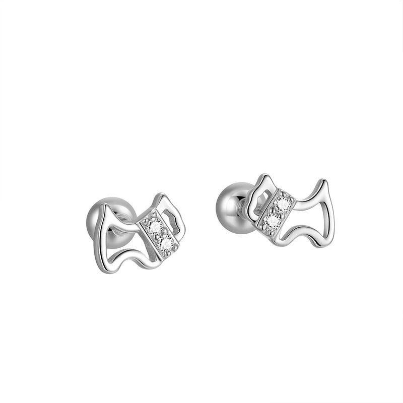 TrustDavis 925 Sterling Silver Women's Stud Earring Fashion Simple Zircon Dog Screw Earrings for Women Girls Jewelry Gift DS4298