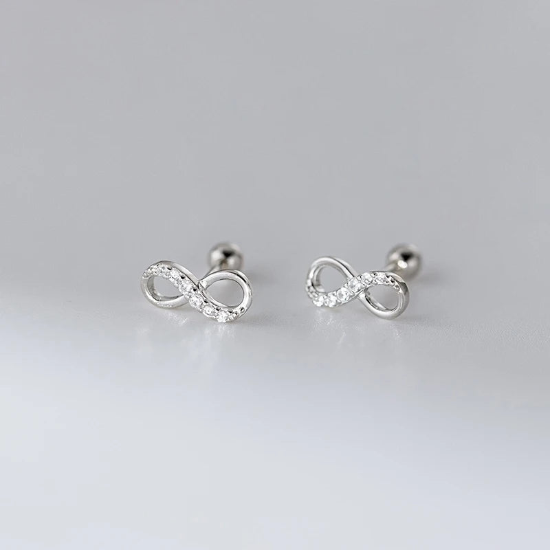 TrustDavis 925 Sterling Silver Women's Fashion Simple Zirconia Infinity Stud Earrings for Women Girls Jewelry Gift DS4651