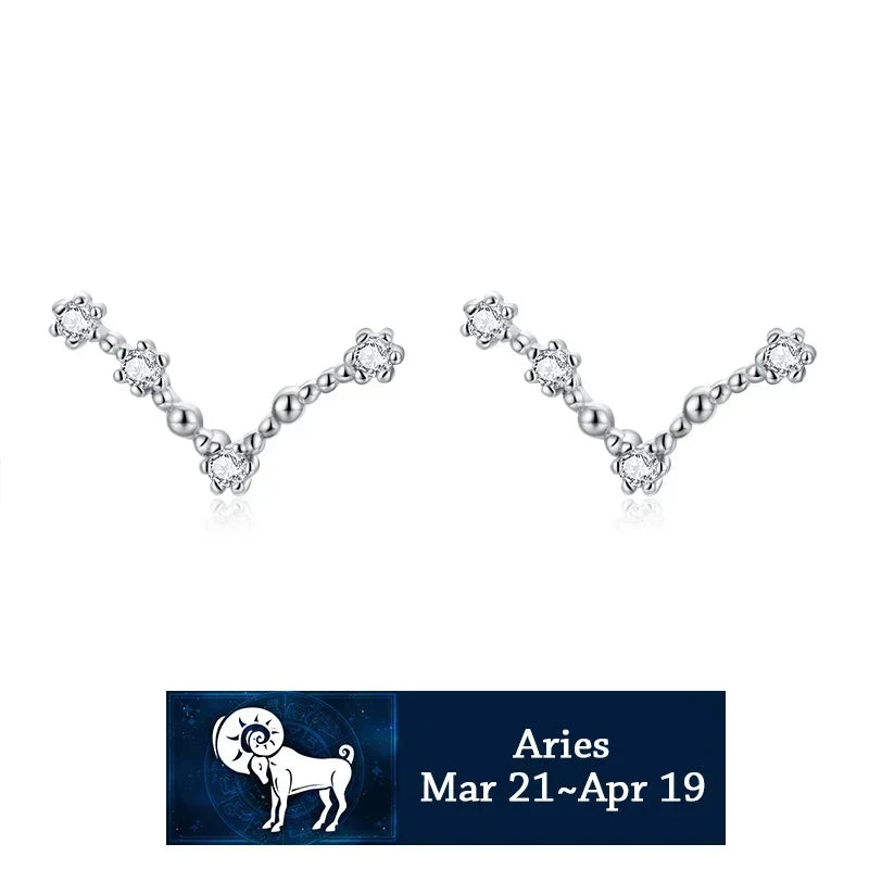 Trustdavis 100% 925 Solid Real Sterling Silver Jewelry 12 Constellation Stud Earrings Birthday Gift For Women Girls DA330