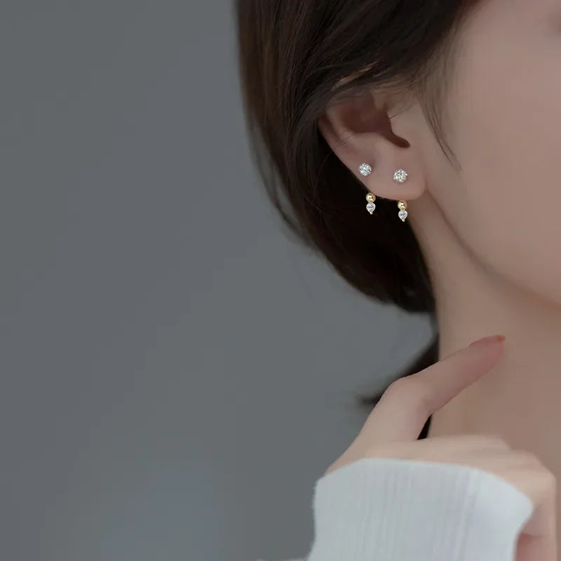 TrustDavis Real 925 Sterling Silver Fashion Unique Ball CZ Screw Stud Earrings For Women Wedding Party Fine S925 Jewelry DA2440