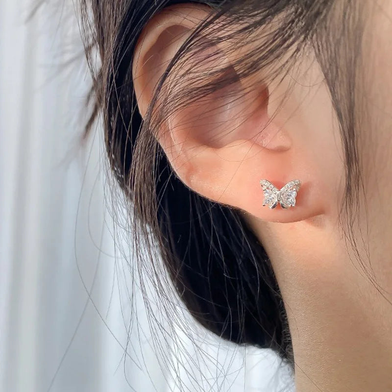 TrustDavis Real 925 Sterling Silver Sweet Heart Studded Diamond Bow Stud Earrings for Women Girls Birthday Gift Jewelry DA1637