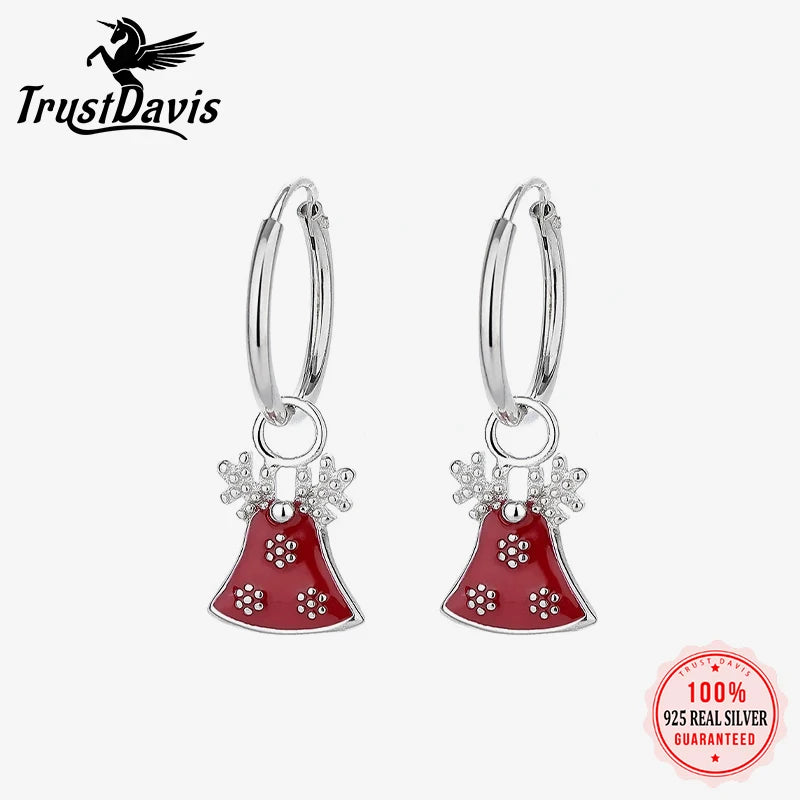 Trustdavis Real 925 Sterling Silver Sweet Fashion Christmas Stud Earrings Women Girls Birthday Party Gift Jewelry DS4608