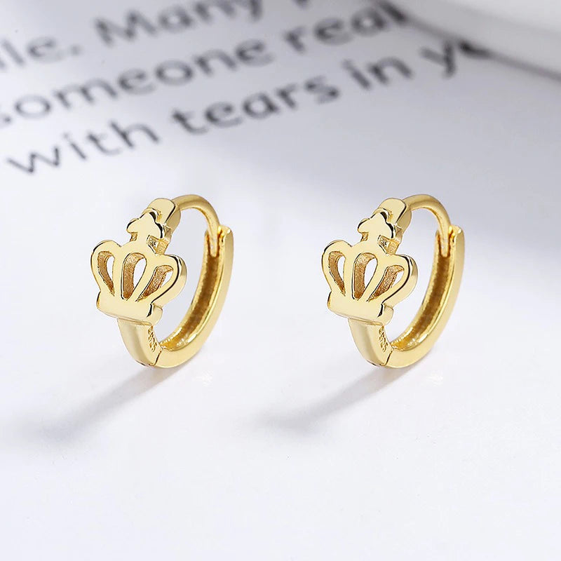 TrustDavis Real 925 Sterling Silver Fashion Temperament Crown Hoop Earrings for Women Wedding Birthday Fine Jewelry DZ1709