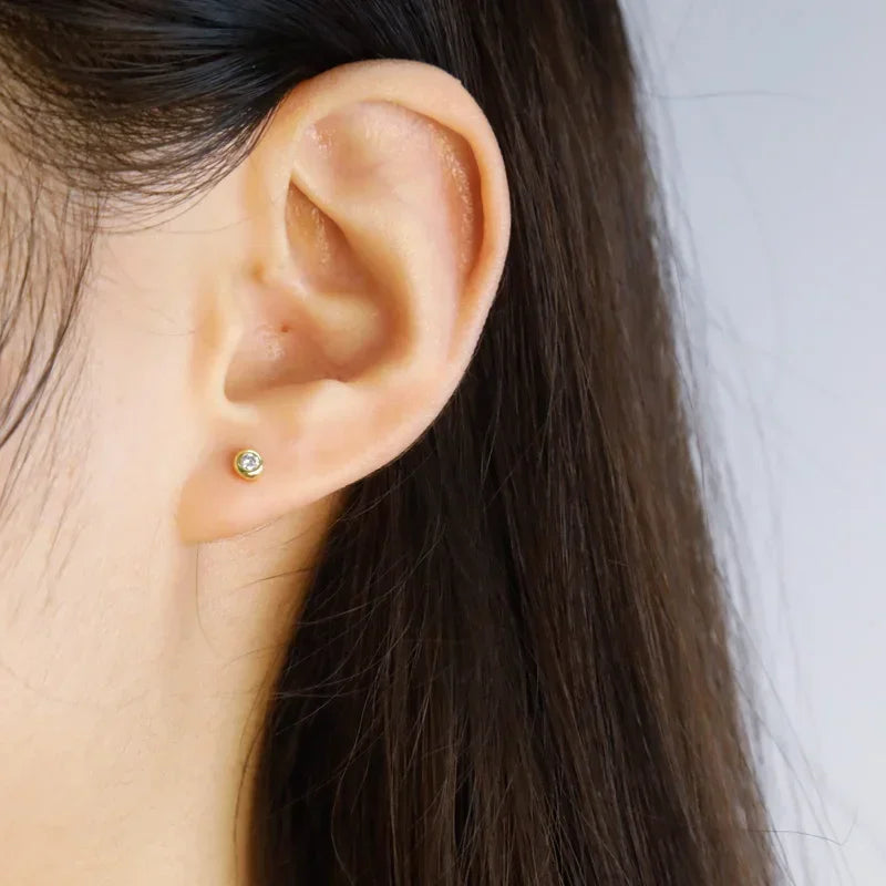 TrustDavis Girls Real 925 Sterling Silver Round Zircon Stud Earrings Women Daughter Birthday Party Gift Jewelry DS4361