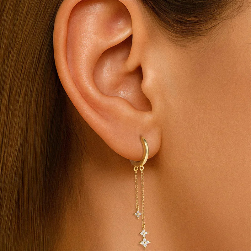 Star and Moon Diamond-Studded Tassel Earrings DS4833