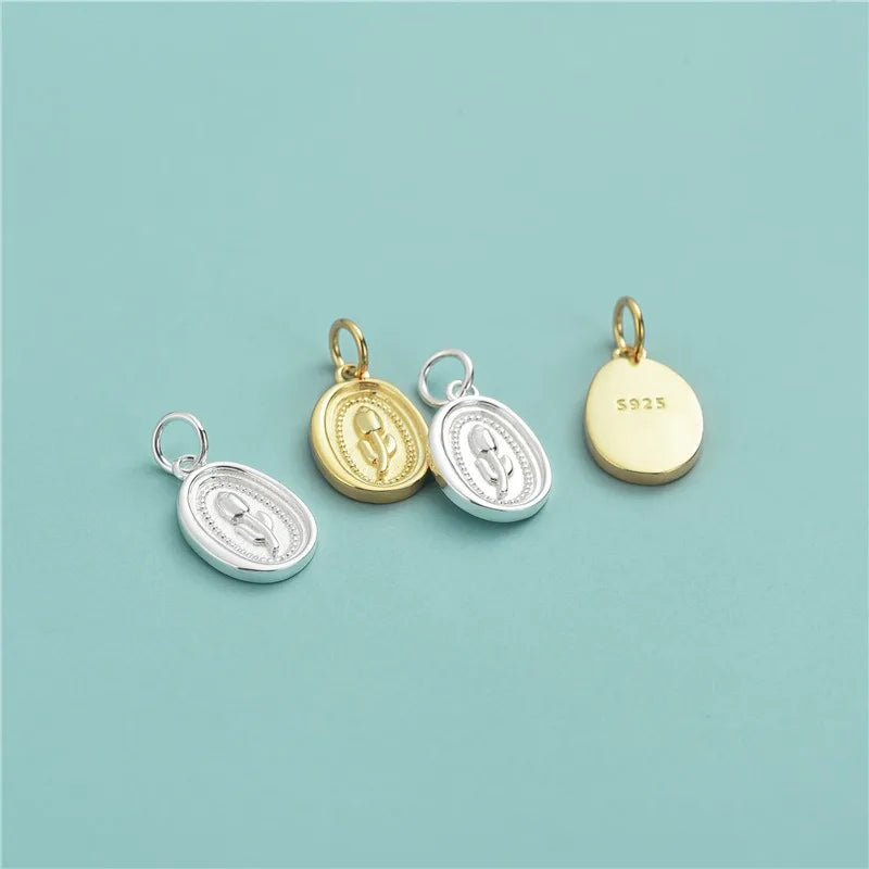 TrustDavis Real 925 Sterling Silver Fashion Oval Tulip Charm Pendant Handmade DIY Accessories Fine Jewelry Wholesale DZ1739