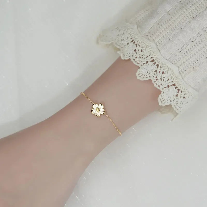 TrustDavis Real 925 Sterling Silver Daisy Flower Necklaces Bracelet Stud Earring For Daughter Girls Birthday Gift Jewelry LB090