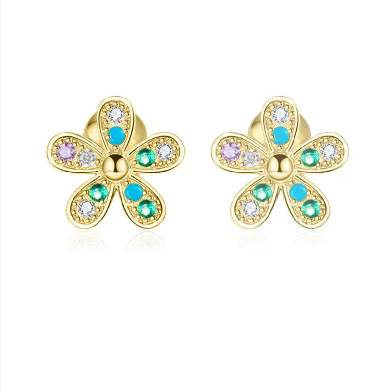 Trustdavis Real 925 Sterling Silver Sweet Colored Zircon Stud Earrings for Women Wedding Birthday Present Jewelry DA3212