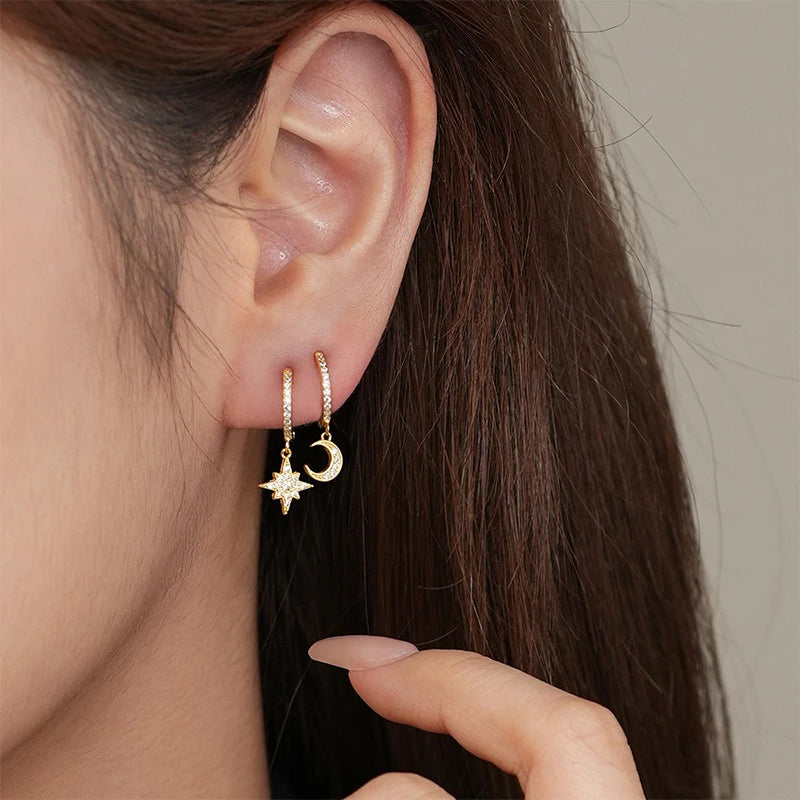 Star Zircon Earrings Star and Moon Earrings for Women Gift Jewelry DS4209