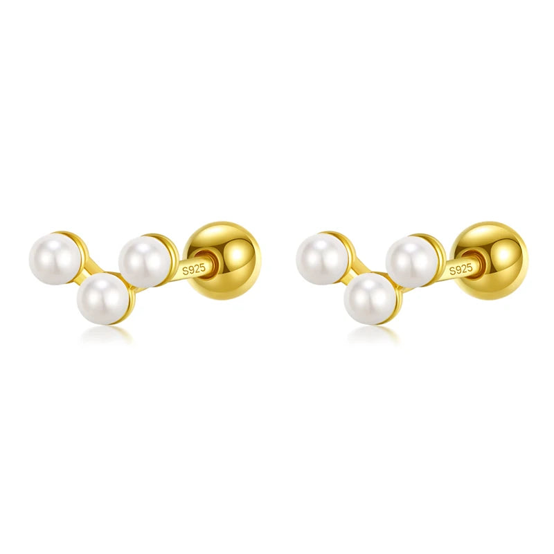 TrustDavis Real 925 Sterling Silver Earring Synthesis Pearl Beads Screw Stud Earring For Women Wedding Party Jewelry Gift DA2782