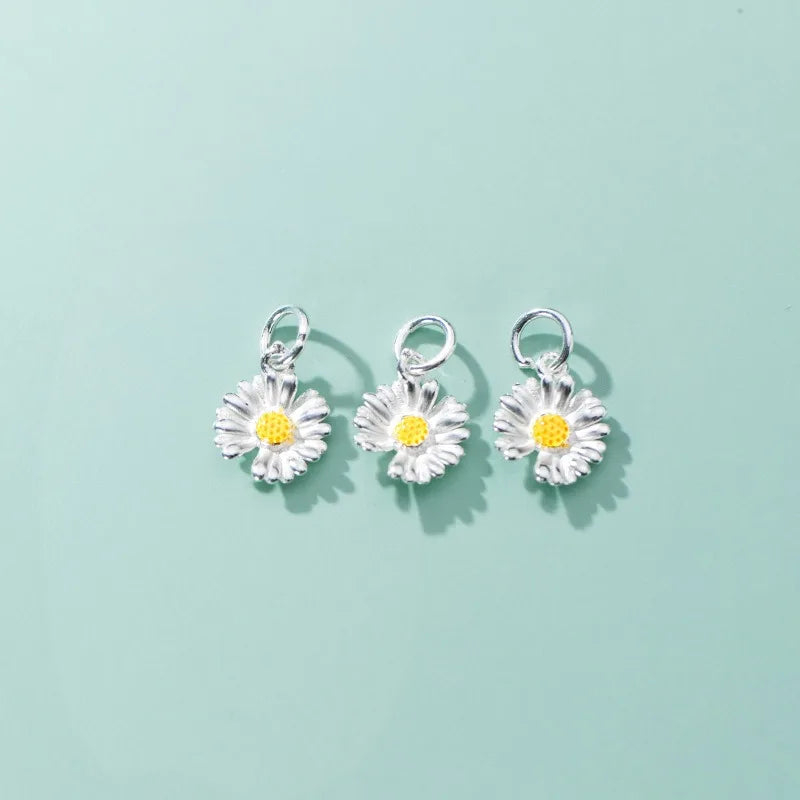 TrustDavis New Real 925 Sterling Silver Fashion Daisy Flower Charm Pendant Handmade DIY Accessories Wholesale DZ1722