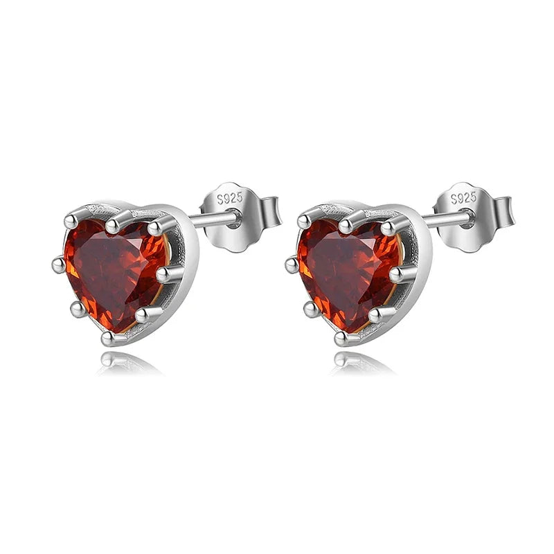 TrustDavis 925 Sterling Silver Fashion Women's Jewelry Romantic Red Heart With CZ Stud Earring Gift For Girls Kids Lady DB1236