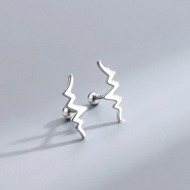 TrustDavis 925 Sterling Silver Women's Fashion Simple Smooth Heartbeat Line Screw Earrings for Women Girls Jewelry Gift DS4300