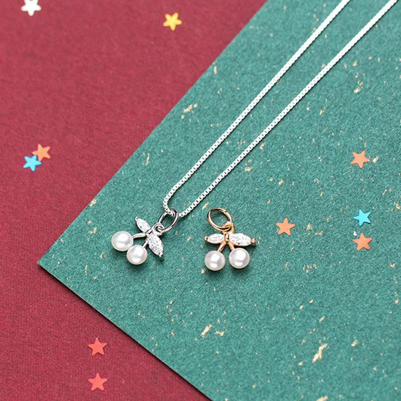 TrustDavis Real 925 Sterling Silver Fashion Bow Pearl Cherry Charm Pendant Handmade DIY Accessories Wholesale Jewelry DZ1701