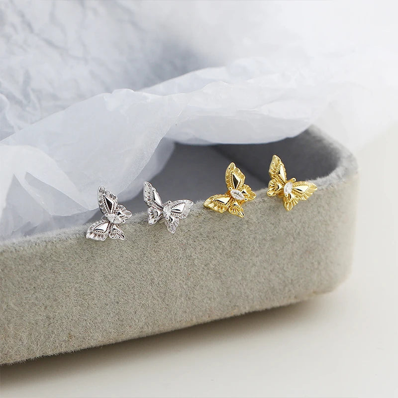 TrustDavis 925 Sterling Silver Women's Fashion Simple Butterfly Zirconia Earrings for Women Girls Birthdays Jewelry Gift DS4701