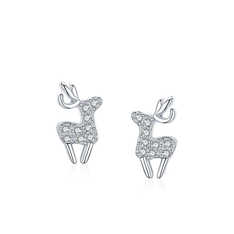 TrustDavis 925 Sterling Silver Women's Fashion Sweet Deer Zircon Animal Earrings for Women Girls Jewelry Gift DS4311