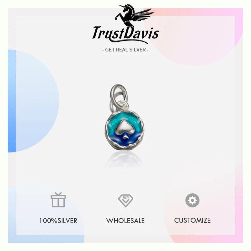 TrustDavis Real 925 Sterling Silver Fashion Love Round Charm Pendant Handmade DIY Accessories Wholesale DZ1679