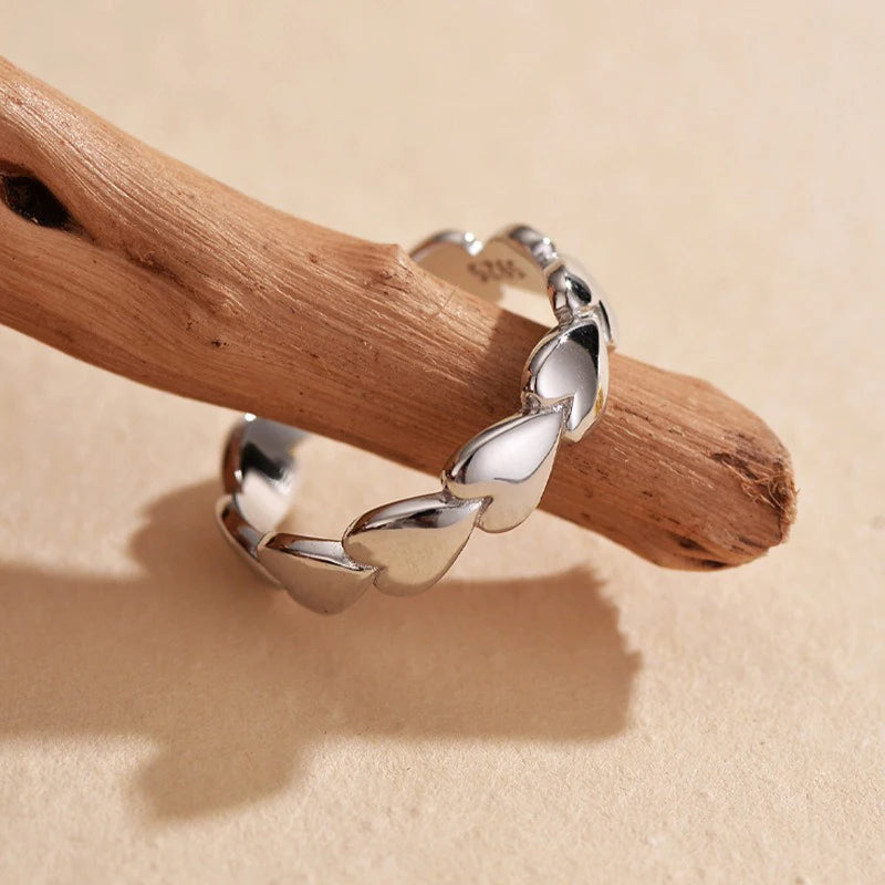 TrustDavis 925 Sterling Silver Women's Fashion Simple Heart/Heart Cross Open Ring for Women Girls Jewelry Gift DS4340