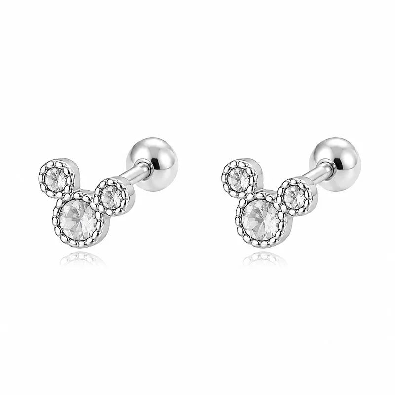 Cartoon Mouse Zircon Silver Earrings DS4899