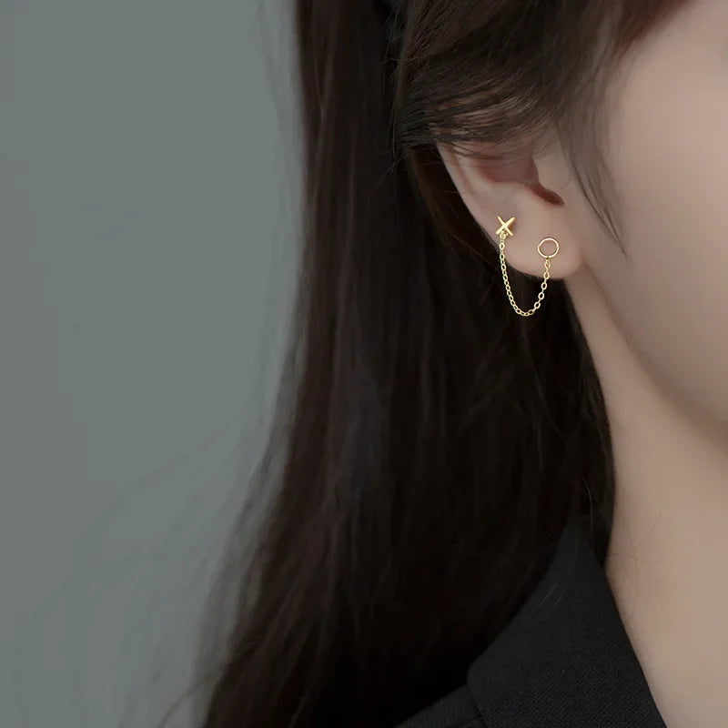 TrustDavis Real 925 Sterling Silver Fashion Sweet XO Chain Charm Stud Earrings For Women Wedding Party Fine S925 Jewelry DA2304