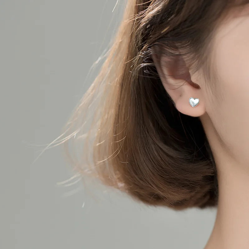 Trustdavis 100% 925 Sterling Silver Heart Screw Stud Earrings For Women Children Baby Girls Kids Mini Minimalist Jewelry DA77